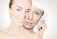 Skin’s Biological Age: Can It Be Reversed? A woman holding a photo showing her younger and older self