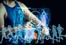 Walking Pace and the Risk of Cognitive Decline Person interacting with a digital fitness interface displaying health metrics