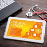 Tablet displaying cervical cancer information on a desk