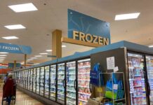 Frozen food aisle in a grocery store